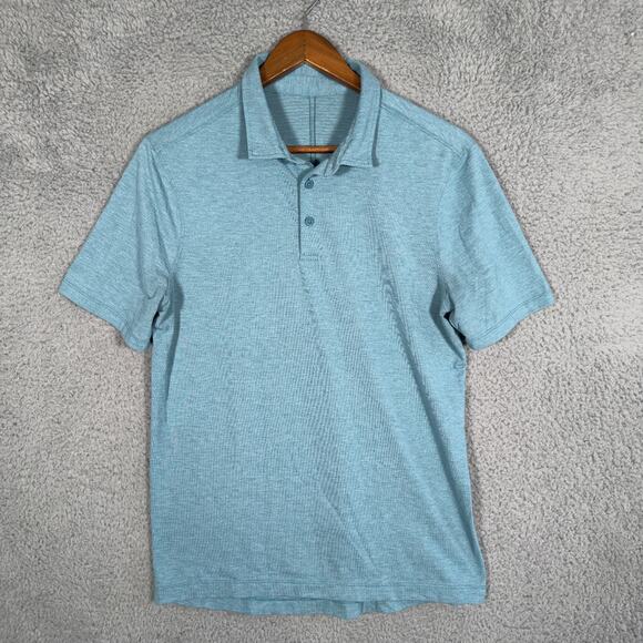 Lululemon Evolution Polo Shirt Mens Medium Blue Short Sleeve Golf Athletic Soft - Picture 1 of 7